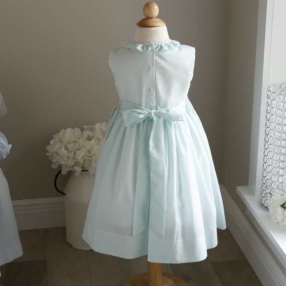 Aqua Blue Green Smocked Dress Sleeveless Boutique Size 4 Hand Embroidery NWT - Picture 7 of 7